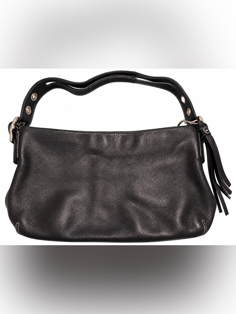 Coach Black Leather Shoulder Bag with Tassel